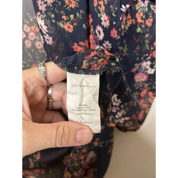 Altar'd State Kimono Womens  Navy Blue Floral Print Open Front Long Size Large - Picture 8 of 8